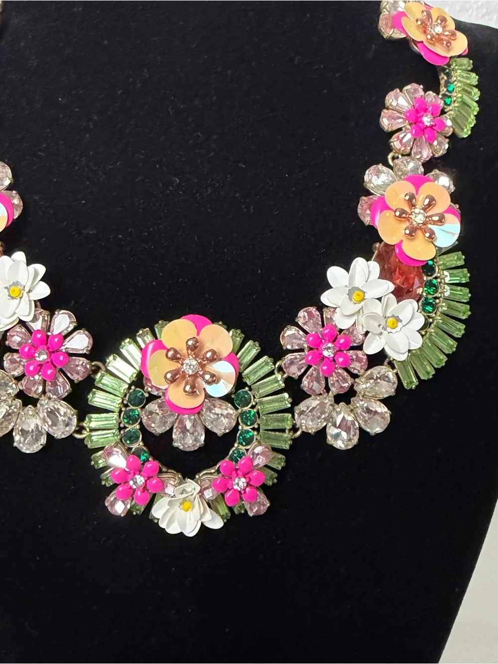 J.Crew Pink & Green Wilderness Jeweled Floral Statement Necklace - Picture 2 of 7